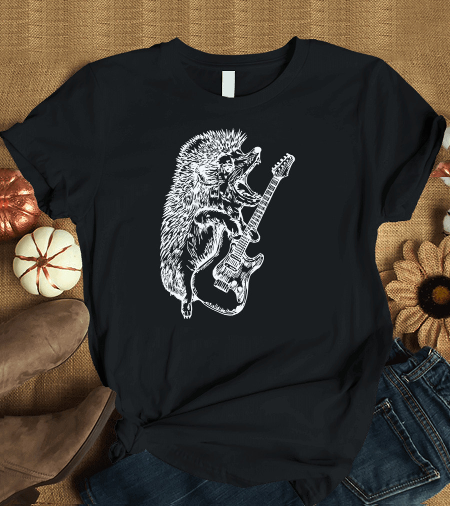 SEEMBO Rocking Hedgehog Playing Electric Guitar Music Band T-Shirt
