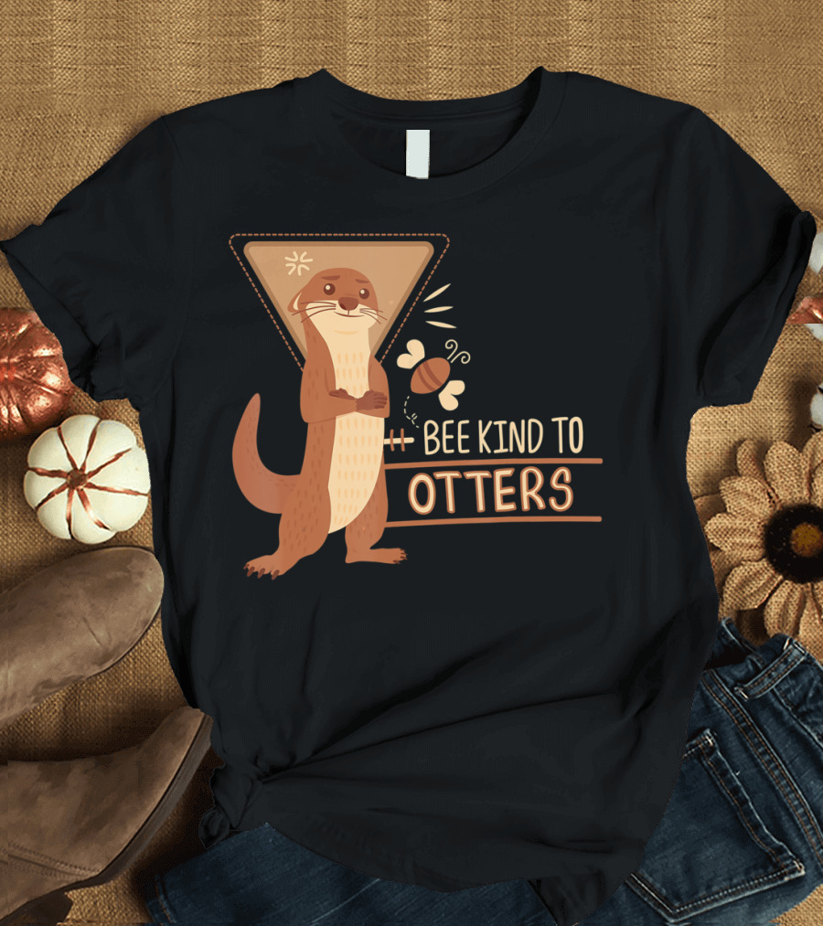 Bee Kind to Otters Otter with Bee and Geometric Background T-Shirt