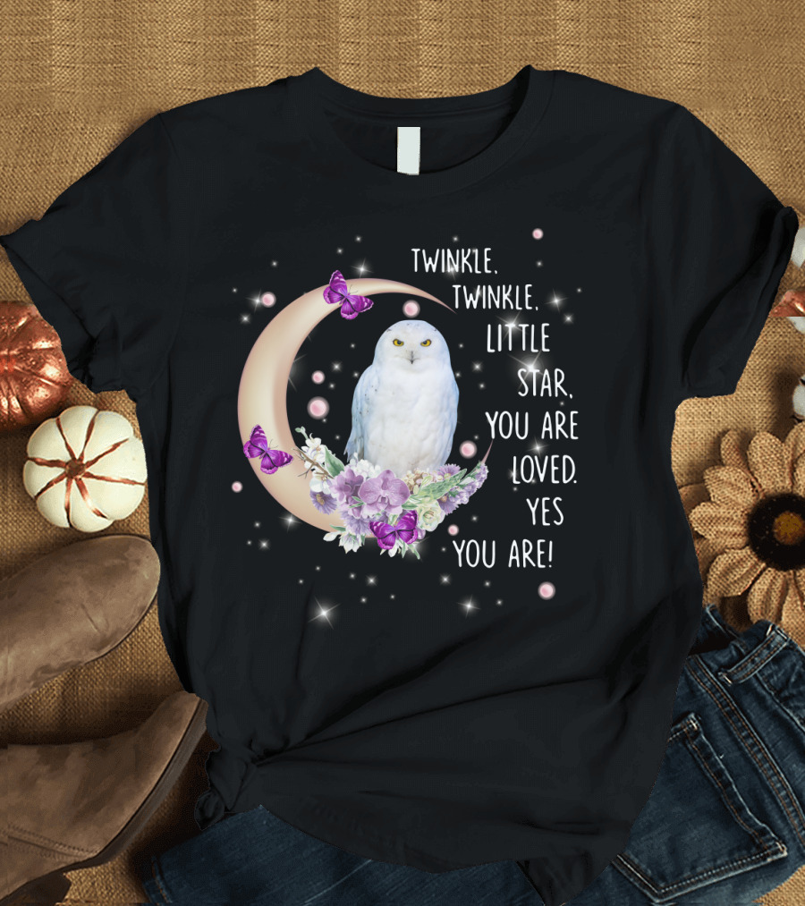 Twinkle Twinkle Little Star You Are Loved Yes You Are Owl Moon Butterflies T-Shirt