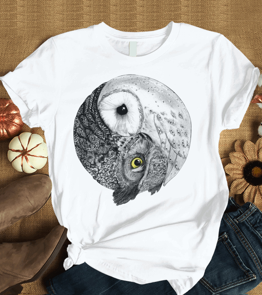 Yin Yang Black and White Owl T-Shirt