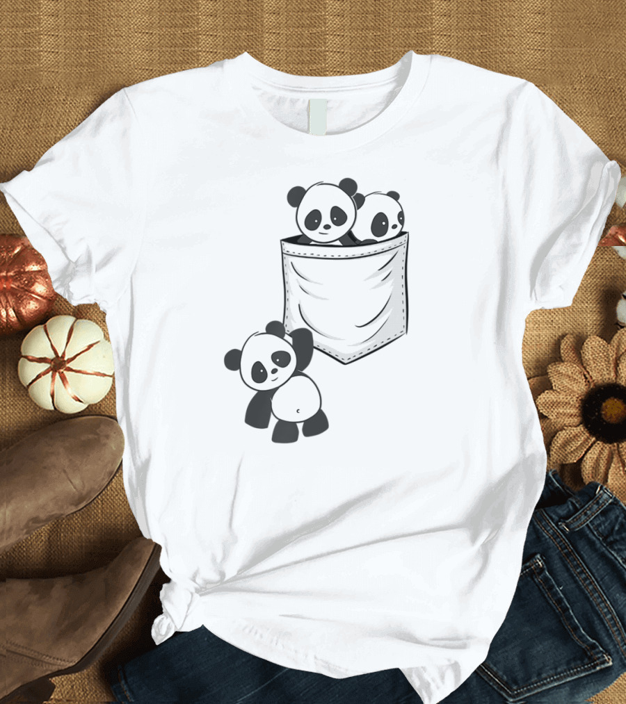 Kawaii Baby Pandas in Pocket for Panda Lovers T-Shirt
