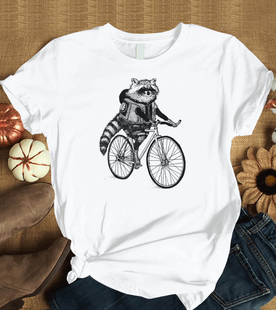 Funny Raccoon Cycling on Bike T-Shirt