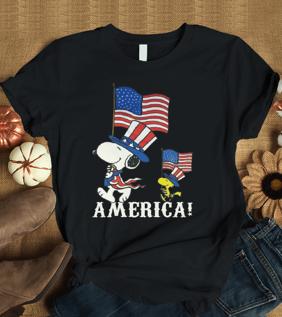 Snoopy and Woodstock America Flag Peanuts Movie T-Shirt