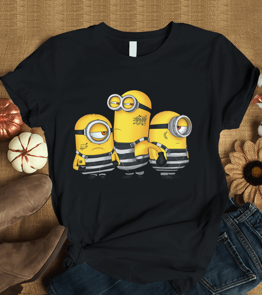Guilty Wanted Minions Despicable Me Prison Stripes Crime Scene T-Shirt