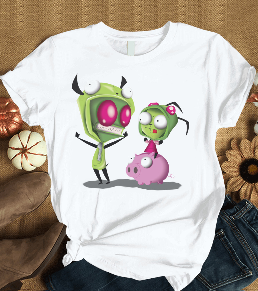 Cosplay Invader Zim Gir Halloween Characters on Pig T-Shirt