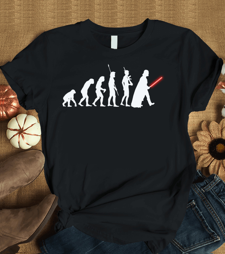Evolution of Darth Vader Star Wars Lightsaber and Human Evolution Icons T-Shirt
