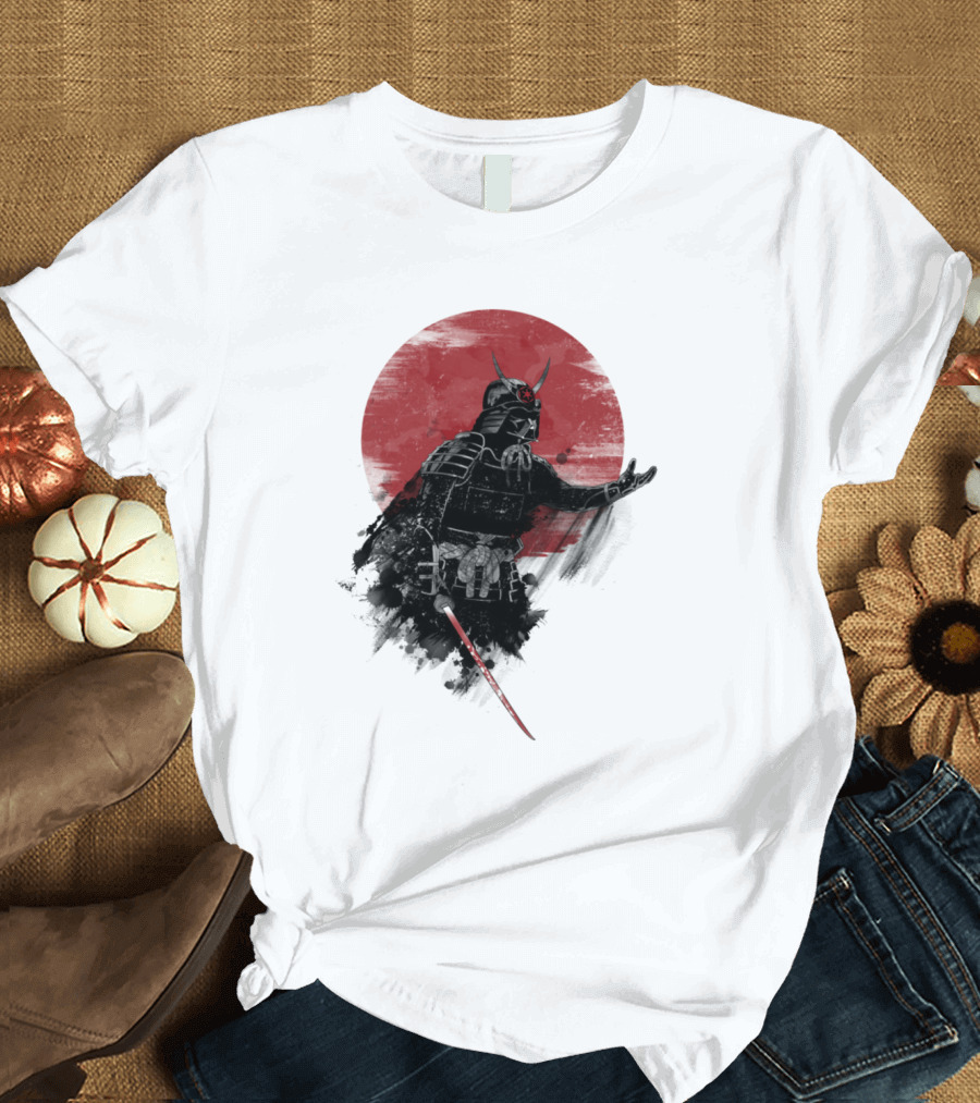 Come to Samurai Side Darth Vader Star Wars Red Sun Dark Armor Samurai Helmet with Lightsaber T-Shirt