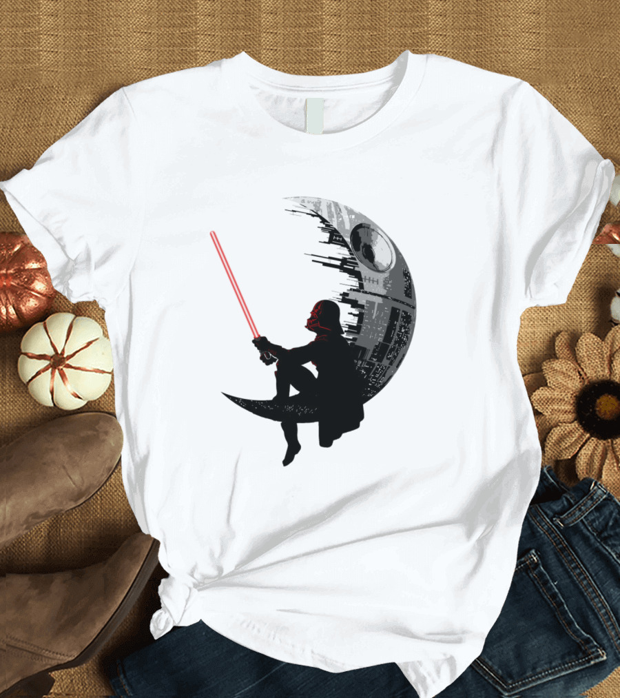 Sitting Darth Vader Death Star Moon Silhouette Star Wars T-Shirt