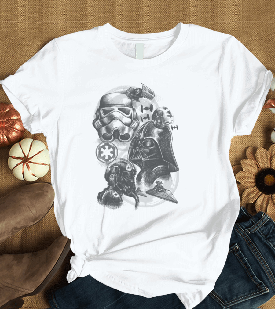Darth Vader Stormtrooper Tie Fighter Star Wars Sketch T-Shirt