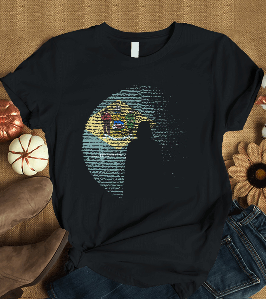 Vader Silhouette Over Delaware State Flag T-Shirt