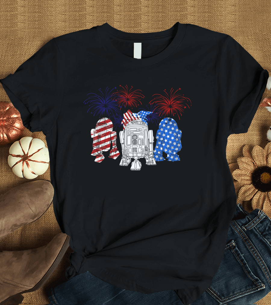 4th July Independence Day Star Wars R2-D2 Droids USA Flag Fireworks T-Shirt