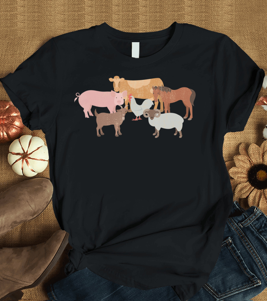Cute Farm Animals Cow Pig Chicken Horse Sheep Goat T-Shirt