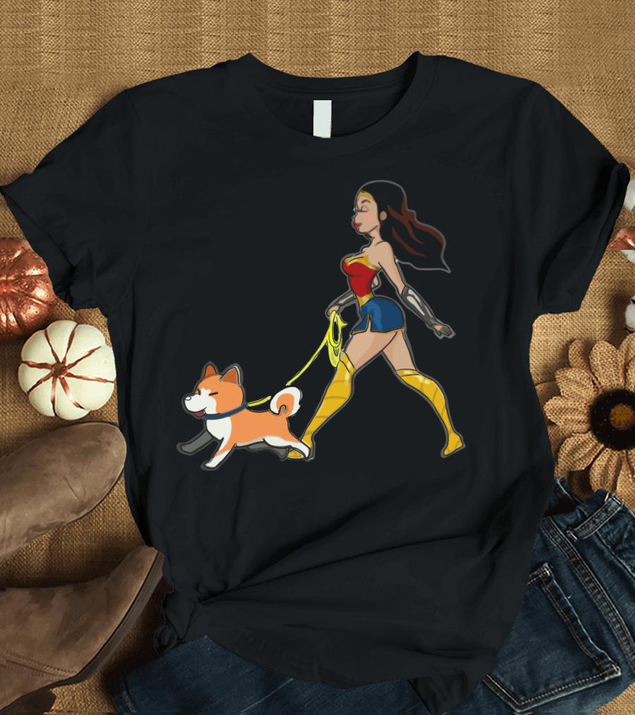 Walk With Akita Woman in Wonder T-Shirt