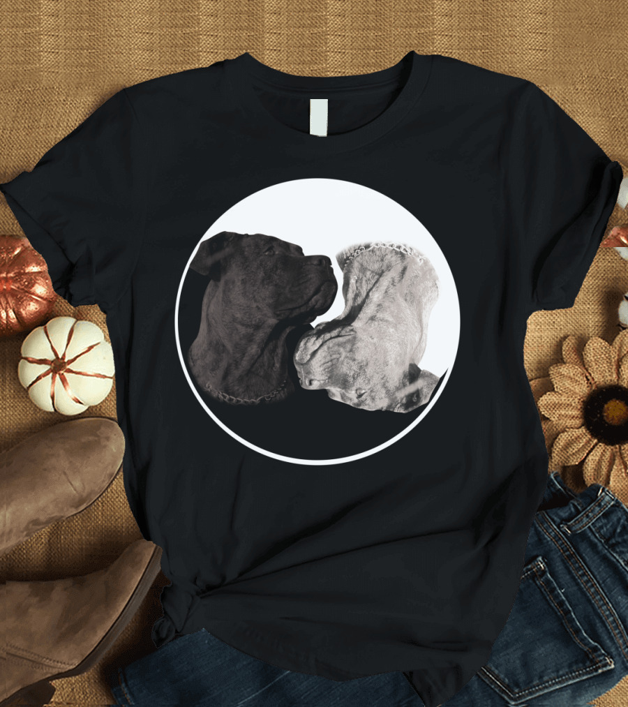 Cane Corso Yin Yang Circle with Black and White Dog Heads T-Shirt