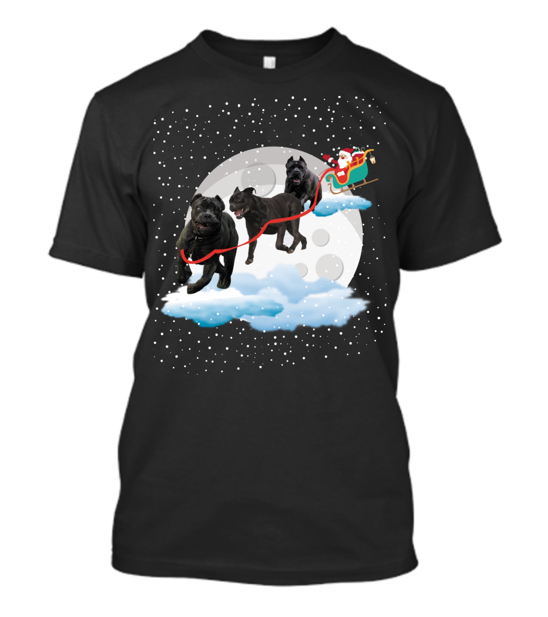 Santa Rides Cane Corso Sleigh With Full Moon And Snowflakes T-Shirt