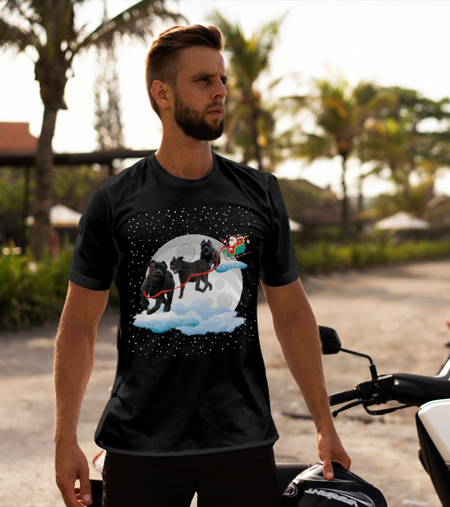 Santa Rides Cane Corso Sleigh With Full Moon And Snowflakes T-Shirt