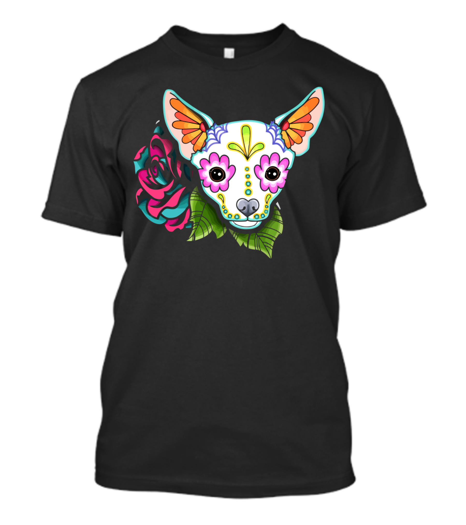 Dead Chihuahua Neon Sugar Skull Rose T-Shirt