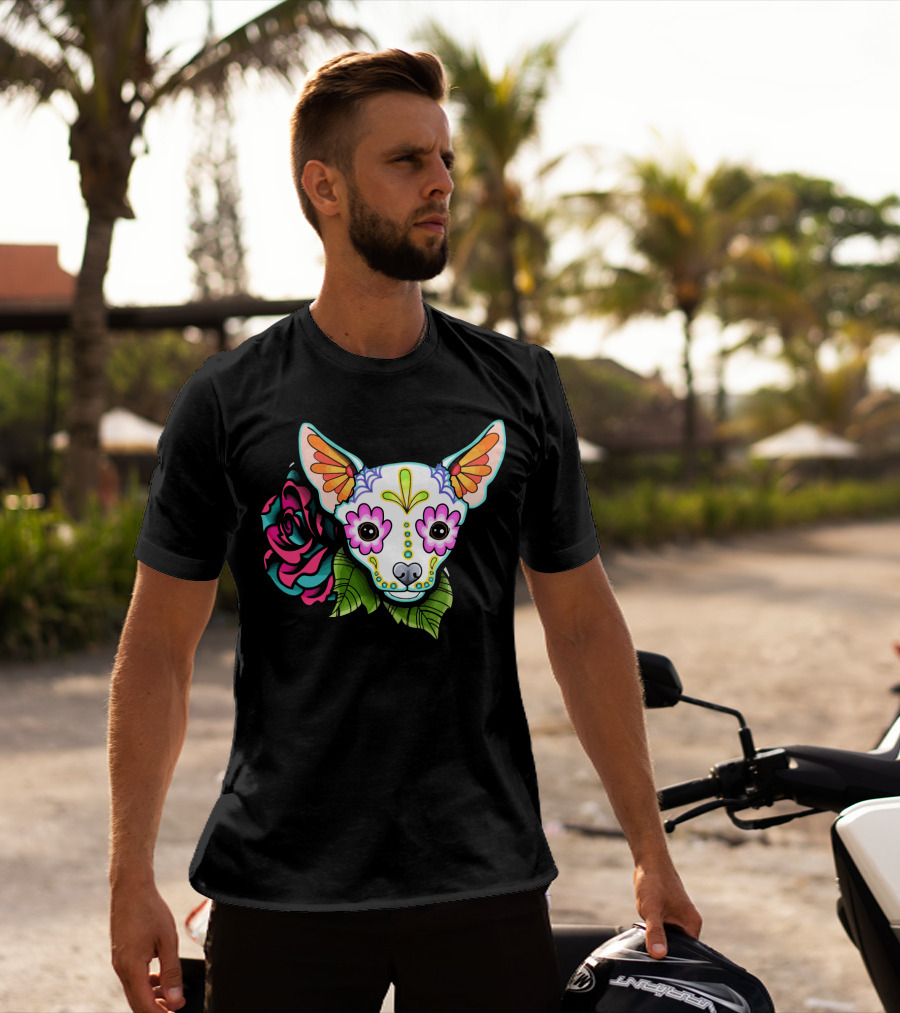 Dead Chihuahua Neon Sugar Skull Rose T-Shirt
