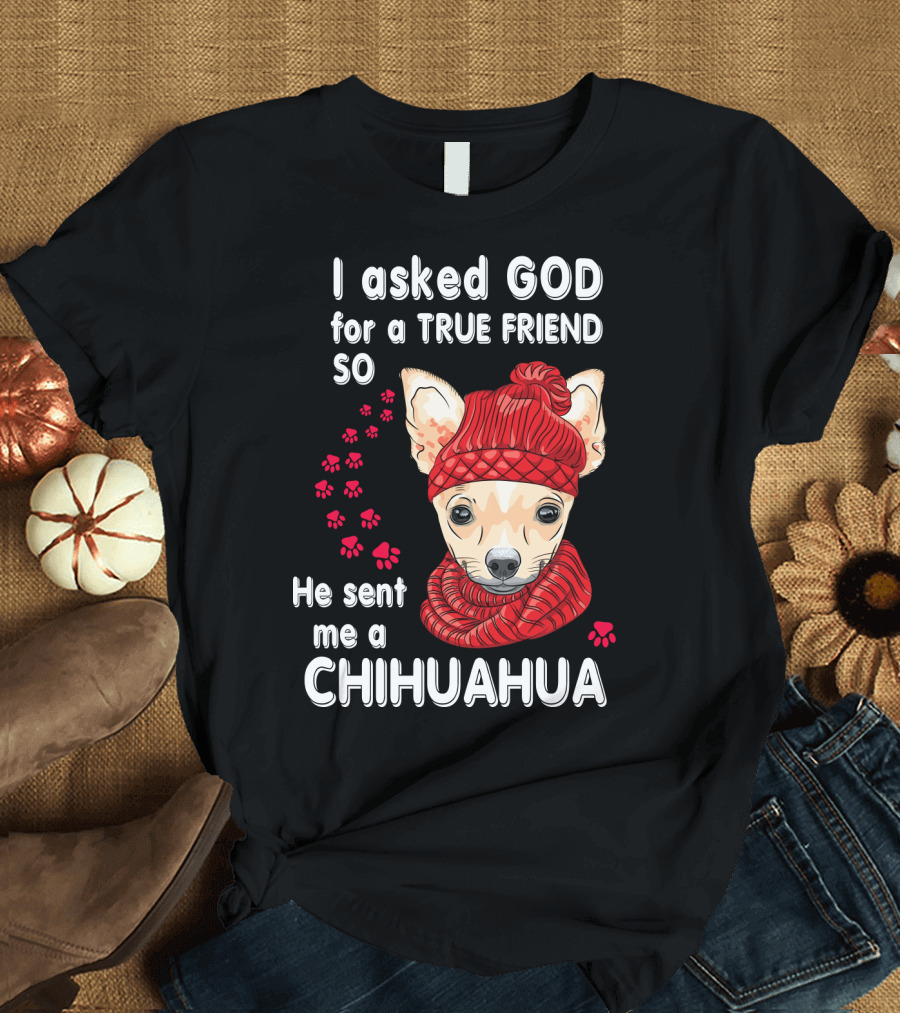 I Asked God for a True Friend So He Sent Me a Chihuahua T-Shirt