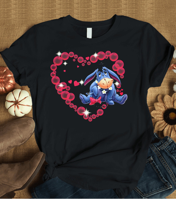T-Shirt: Eeyore Surrounded by Heart-Shaped Bubbles and Flowers T-Shirt Eeyore Surrounded by Heart-Shaped Bubbles and Flowers T-Shirt