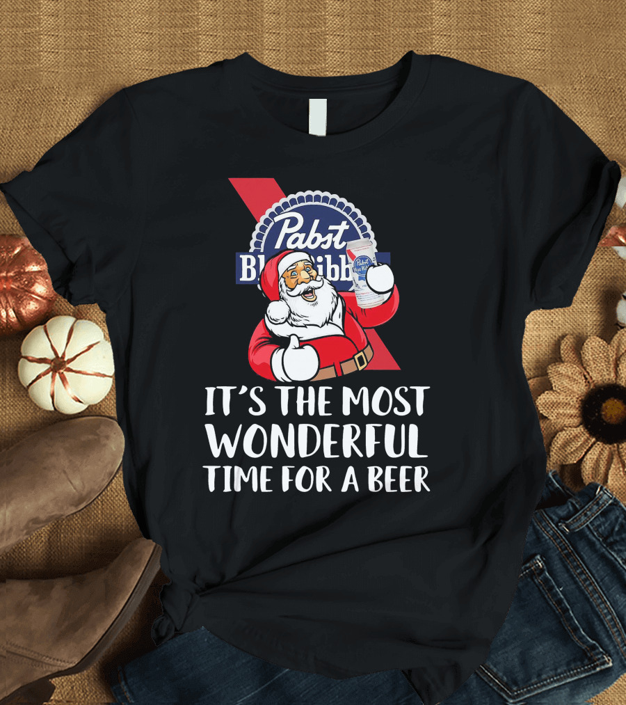 Pabst Blue Ribbon Santa It's the Most Wonderful Time for a Beer T-Shirt