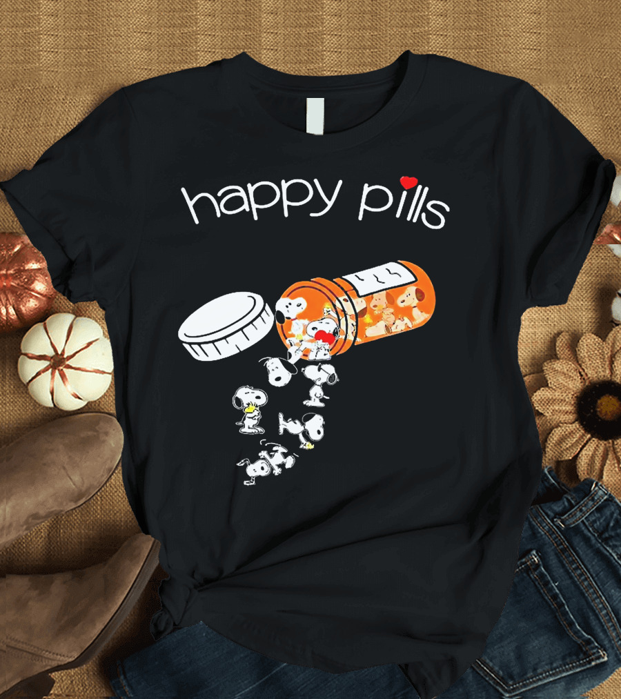 Happy Pills Peanuts Snoopy Prescription Bottle T-Shirt