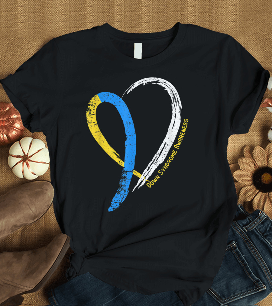 Heart Ribbon Down Syndrome Awareness T-Shirt