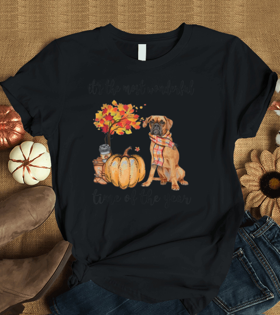 It's the Most Wonderful Time of the Year Boxer Autumn Leaves Pumpkin Scarf T-Shirt