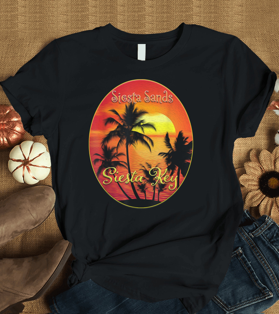 Siesta Sands Siesta Key Palm Sunset Oval T-Shirt