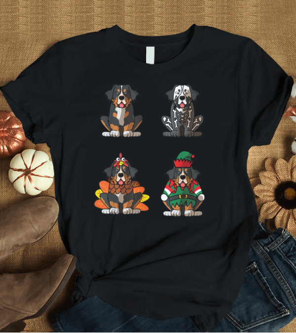T-Shirt: Bernese Mountain Dog Skeleton Turkey Elf Halloween Costumes T-Shirt Bernese Mountain Dog Skeleton Turkey Elf Halloween Costumes T-Shirt