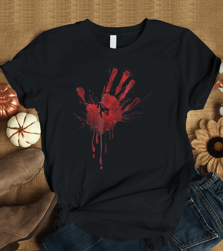 Bloody Hand Print Halloween Zombie Horror Scary Handprint T-Shirt