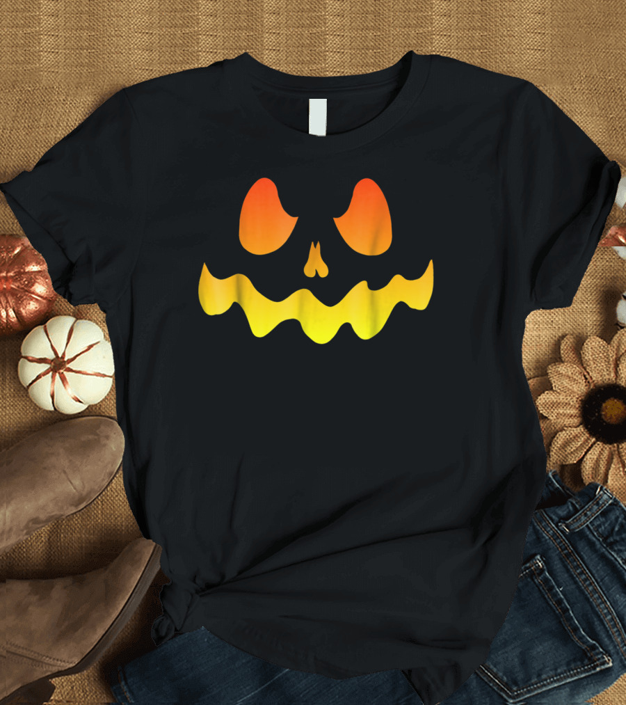 Candle Light Jackolantern Halloween Grinning Pumpkin Face T-Shirt