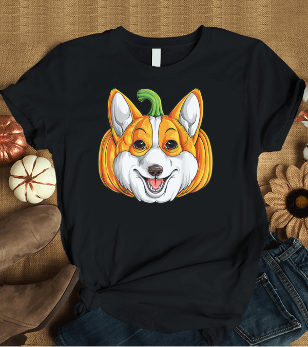 T-Shirt: Corgi Pumpkin Halloween Kids Boys Thanksgiving Dog Face T-Shirt Corgi Pumpkin Halloween Kids Boys Thanksgiving Dog Face T-Shirt