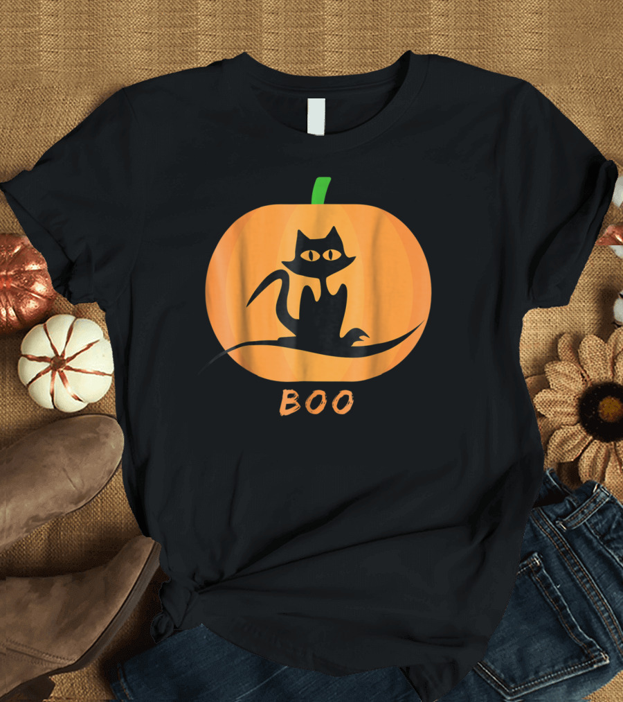 Boo Cute Black Cat in Pumpkin T-Shirt