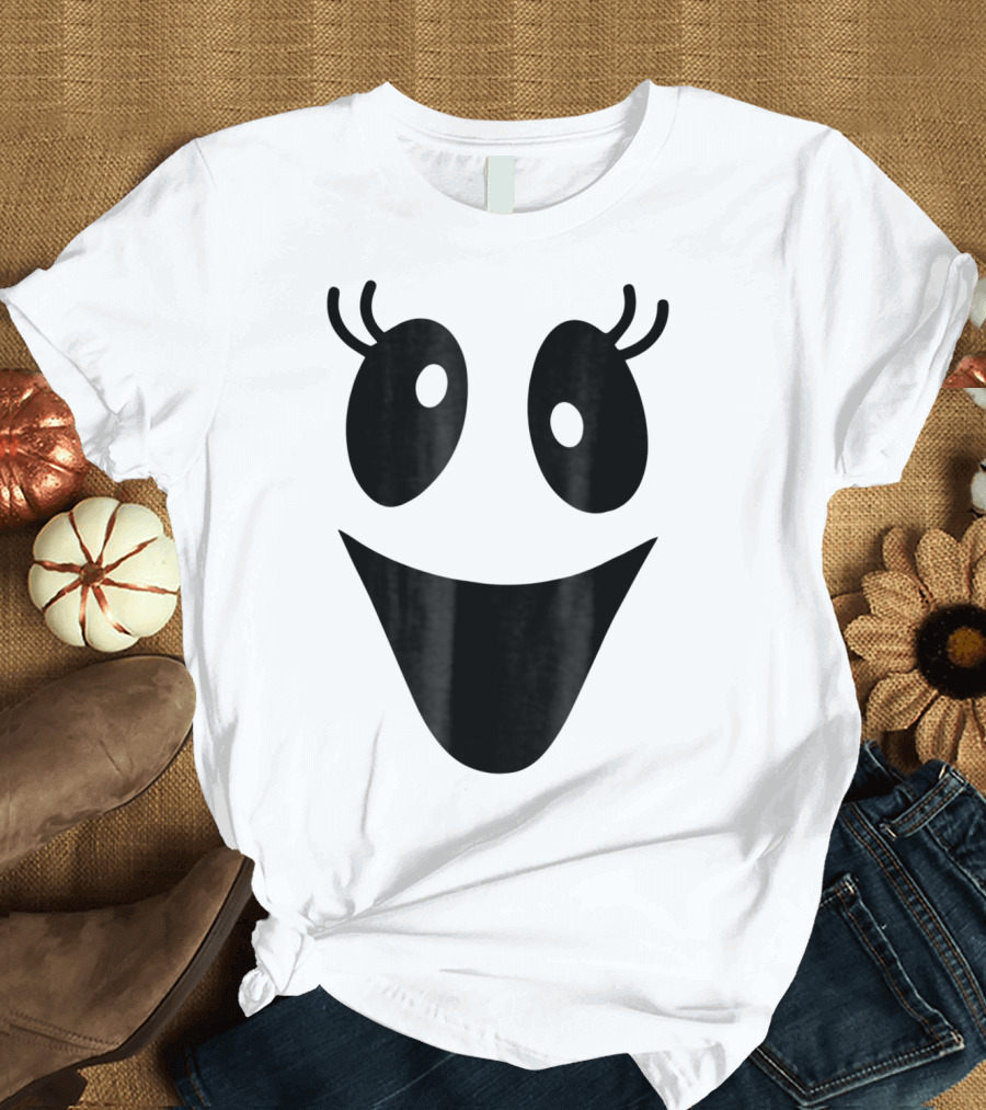 Cute Female Ghost Face with Smiling Expression for Halloween T-Shirt