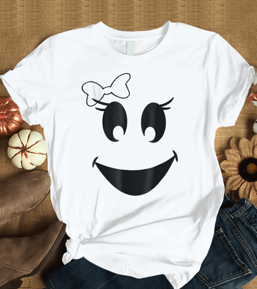 Ghost Face with Bow and Smiling Ghoul Eyes T-Shirt