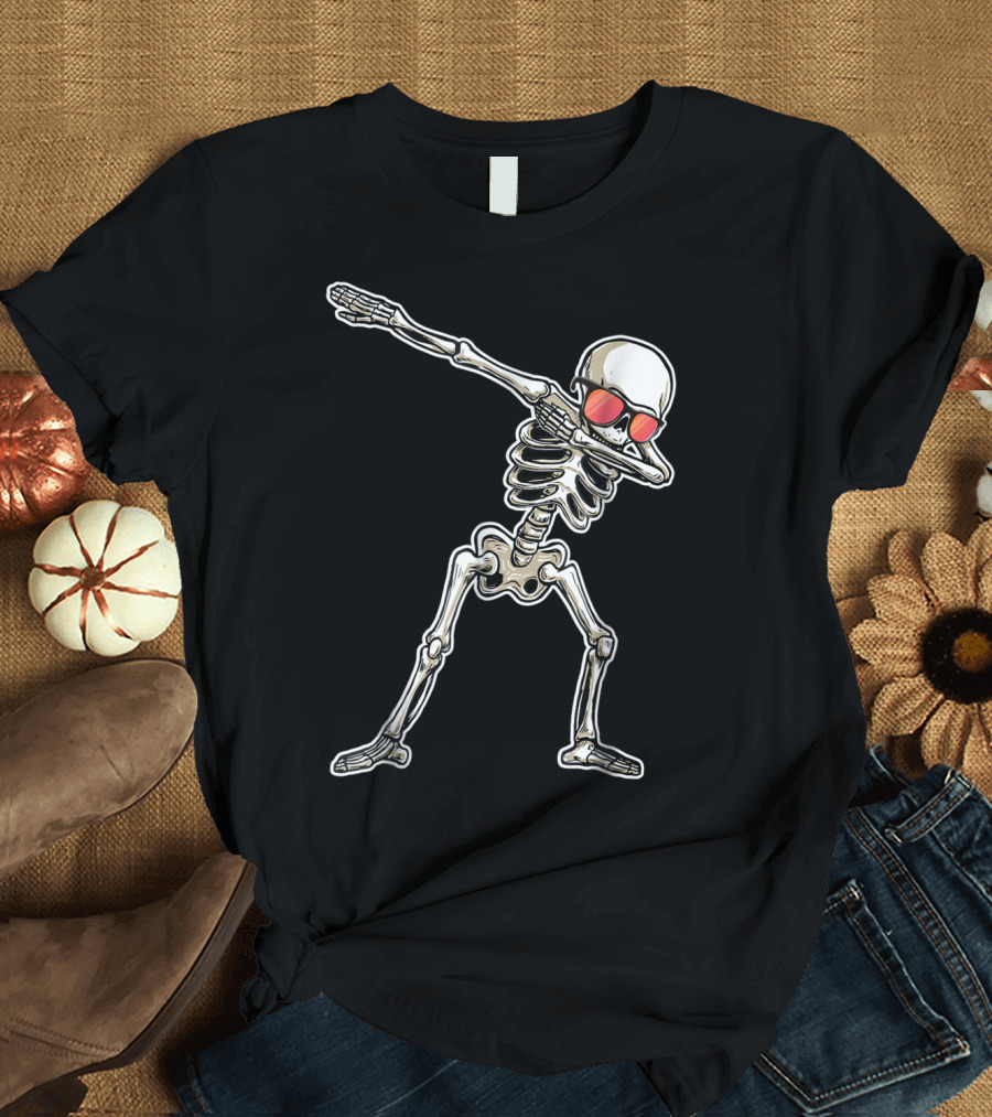 Dabbing Skeleton Halloween Skeleton Sunglasses T-Shirt