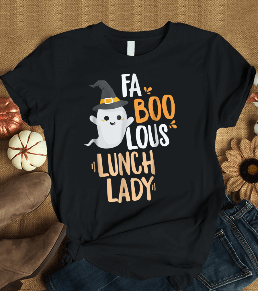 FaBOOlous Lunch Lady Halloween Outfit with Ghost and Witch Hat T-Shirt