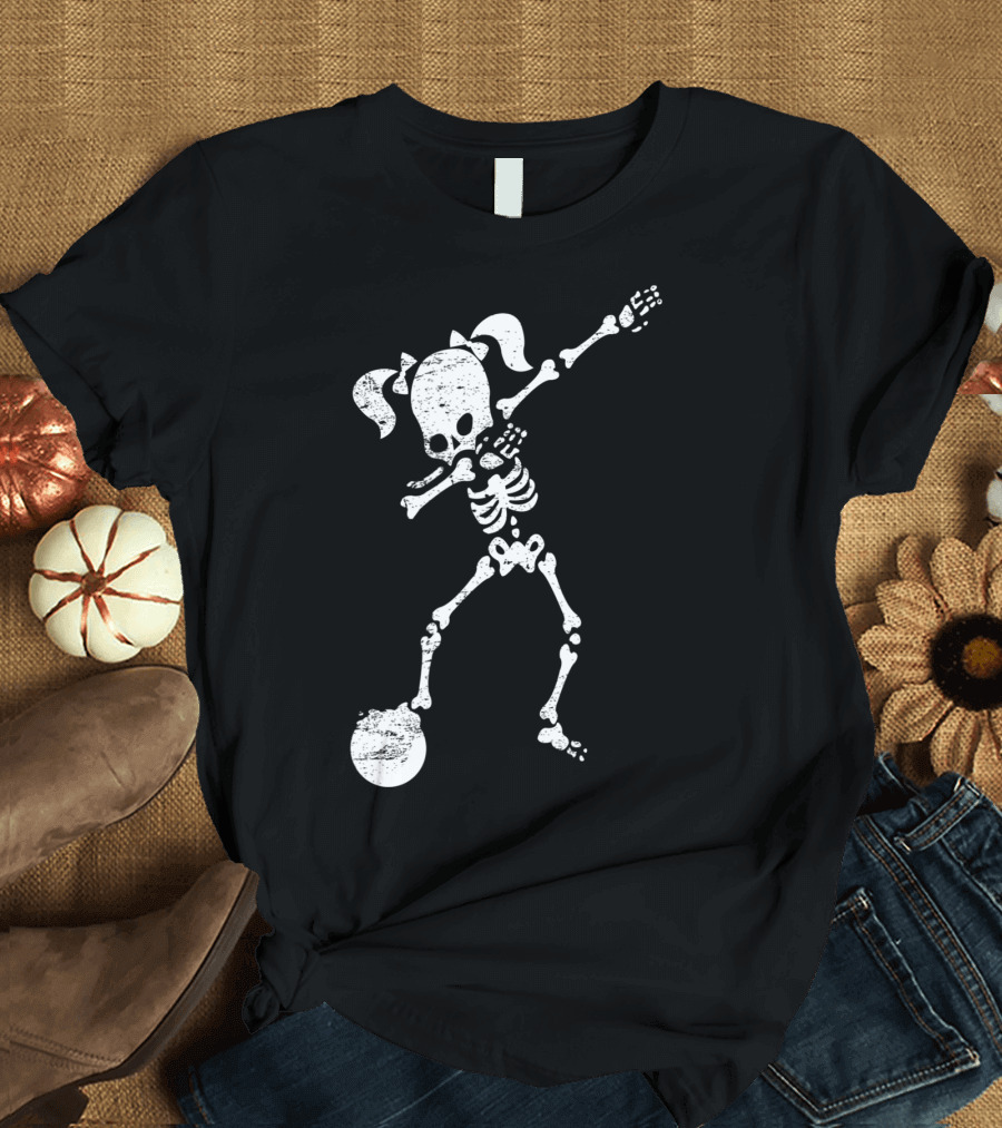 Skeleton Girl Dabbing with Soccer Ball and Hearts T-Shirt