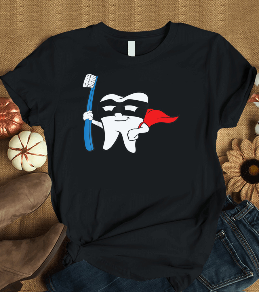 Super Hero Tooth Dental Babe Assistant Toothbrush Cape Mask T-Shirt
