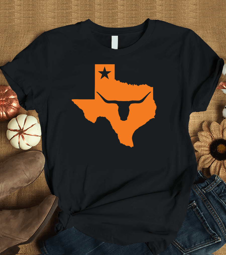 Longhorn Bull Texas State Outline with Lone Star T-Shirt