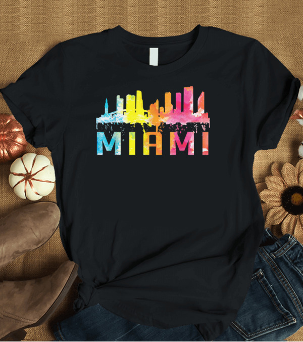 T-Shirt: Miami Florida Colorful Watercolor Skyline Art Home State T-Shirt Miami Florida Colorful Watercolor Skyline Art Home State T-Shirt