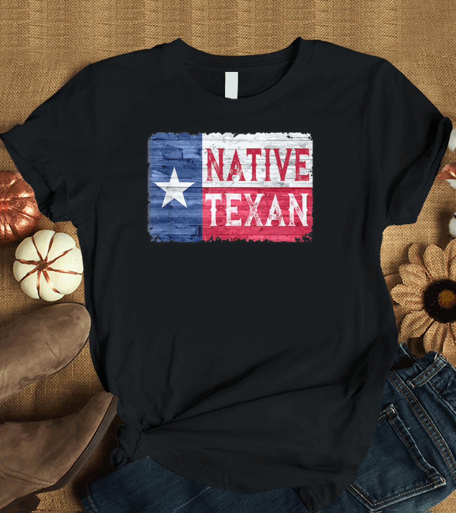 Native Texan Lone Star State Flag Wood Texture T-Shirt