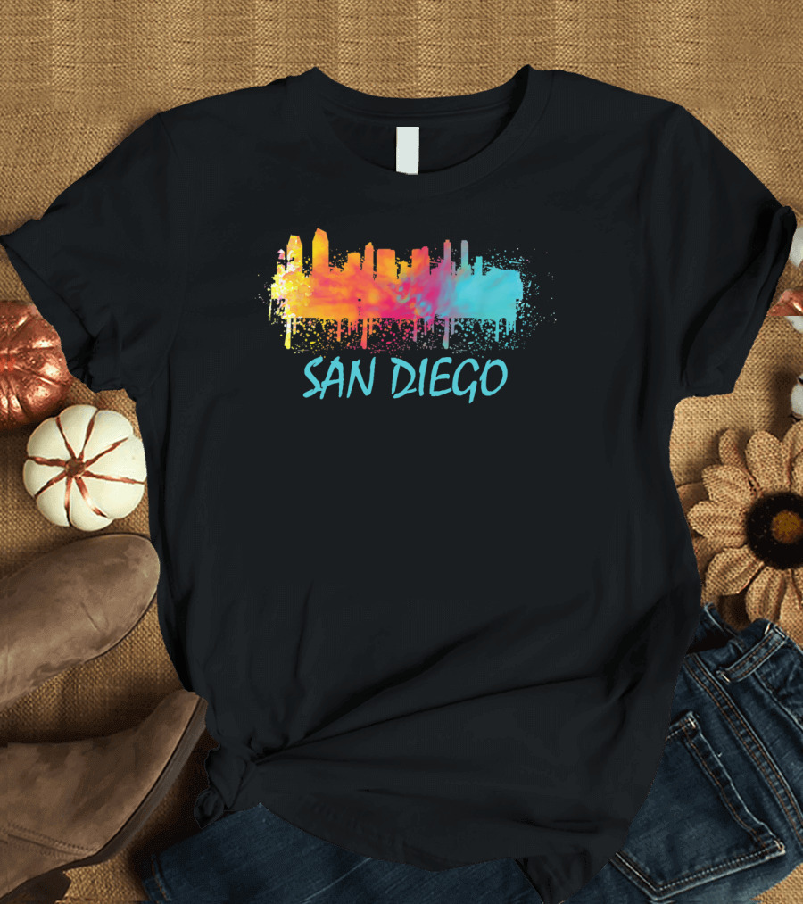 San Diego Watercolor Skyline California T-Shirt