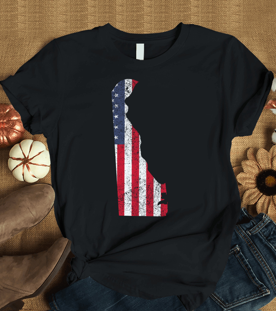 State of Delaware with American Flag T-Shirt
