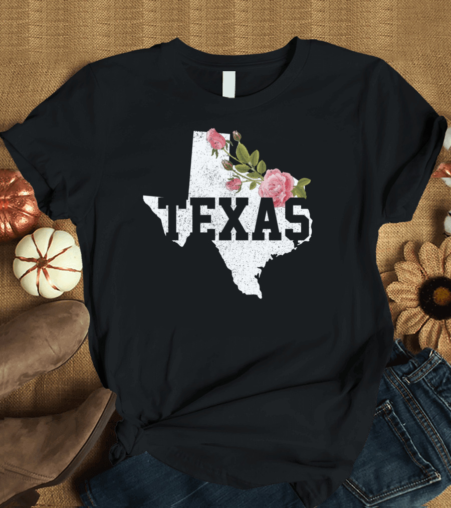 Texas State Map with Floral Accents and Pride T-Shirt