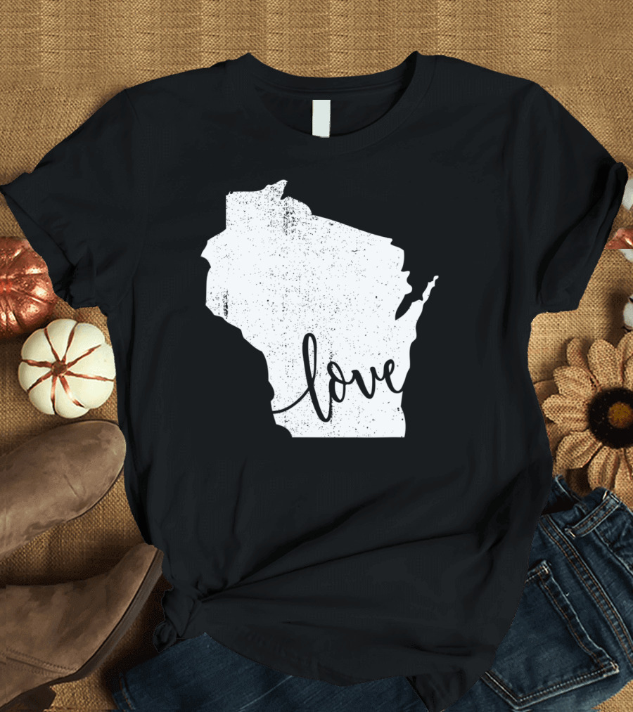 Wisconsin Love Vintage State Map Outline T-Shirt