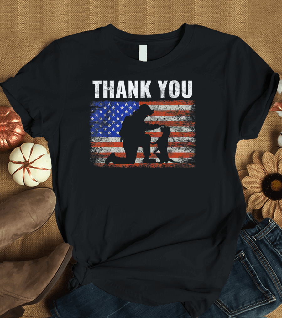Thank You Military Hero Dog Zero Bark Thirty American Flag T-Shirt