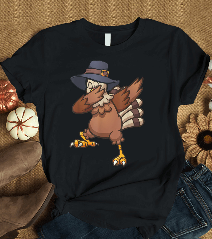 Thanksgiving Turkey Dabbing Pilgrim Day T-Shirt