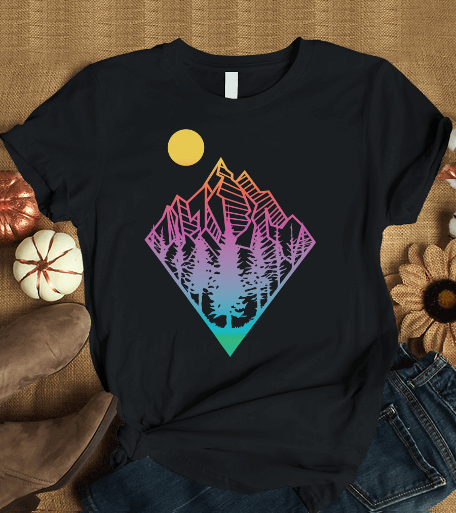 Minimal Mountains Vibrant Geometric Nature Scene T-Shirt